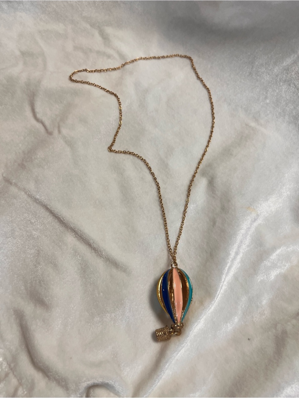 Gold-Tone Hot Air Balloon Pendant Necklace in Blue, Pink and Teal